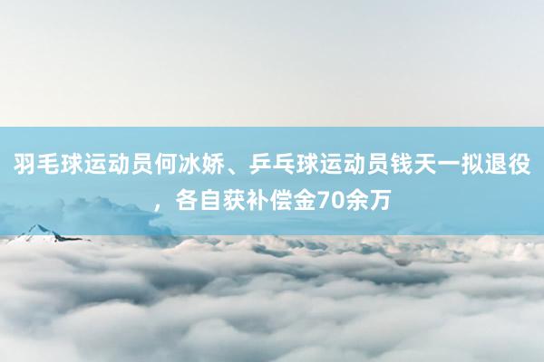 羽毛球运动员何冰娇、乒乓球运动员钱天一拟退役，各自获补偿金70余万