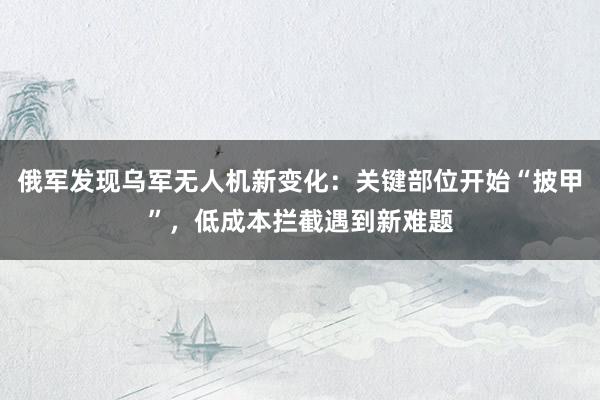 俄军发现乌军无人机新变化：关键部位开始“披甲”，低成本拦截遇到新难题