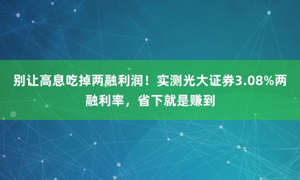别让高息吃掉两融利润！实测光大证券3.08%两融利率，省下就是赚到
