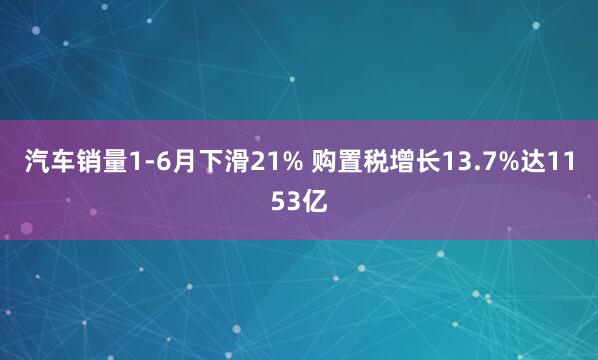 汽车销量1-6月下滑21% 购置税增长13.7%达1153亿