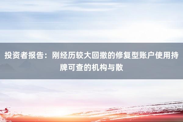 投资者报告：刚经历较大回撤的修复型账户使用持牌可查的机构与散