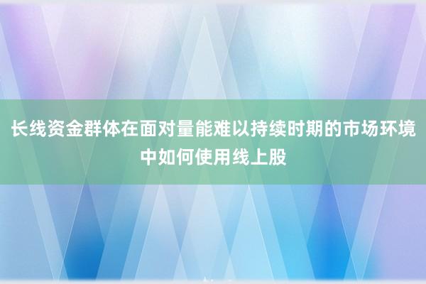 长线资金群体在面对量能难以持续时期的市场环境中如何使用线上股