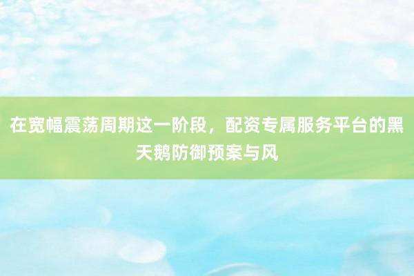 在宽幅震荡周期这一阶段，配资专属服务平台的黑天鹅防御预案与风