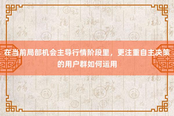 在当前局部机会主导行情阶段里，更注重自主决策的用户群如何运用