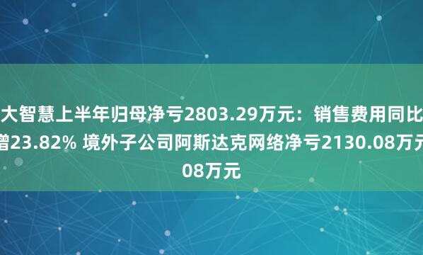 大智慧上半年归母净亏2803.29万元：销售费用同比增23.82% 境外子公司阿斯达克网络净亏2130.08万元
