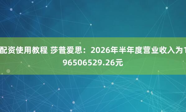 配资使用教程 莎普爱思：2026年半年度营业收入为196506529.26元