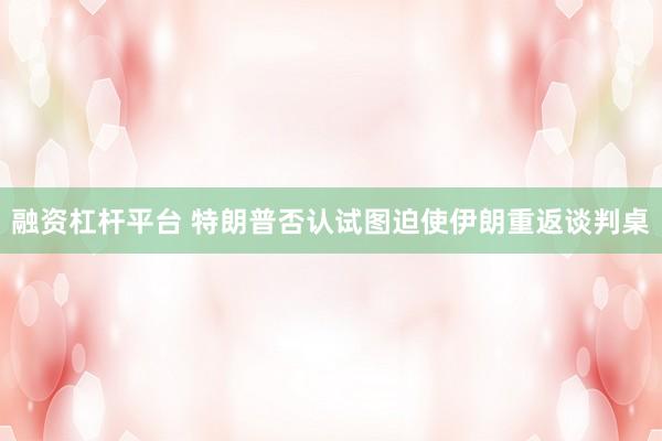 融资杠杆平台 特朗普否认试图迫使伊朗重返谈判桌