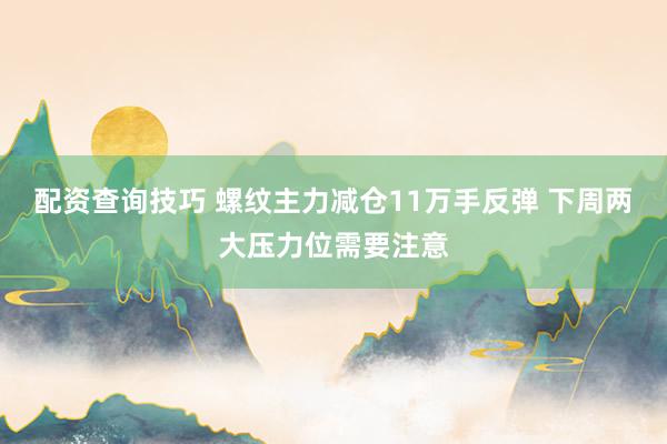 配资查询技巧 螺纹主力减仓11万手反弹 下周两大压力位需要注意