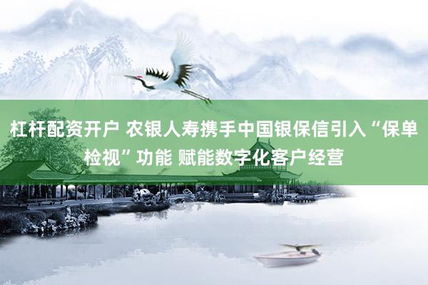 杠杆配资开户 农银人寿携手中国银保信引入“保单检视”功能 赋能数字化客户经营