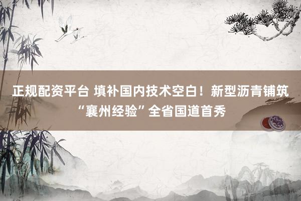 正规配资平台 填补国内技术空白！新型沥青铺筑“襄州经验”全省国道首秀